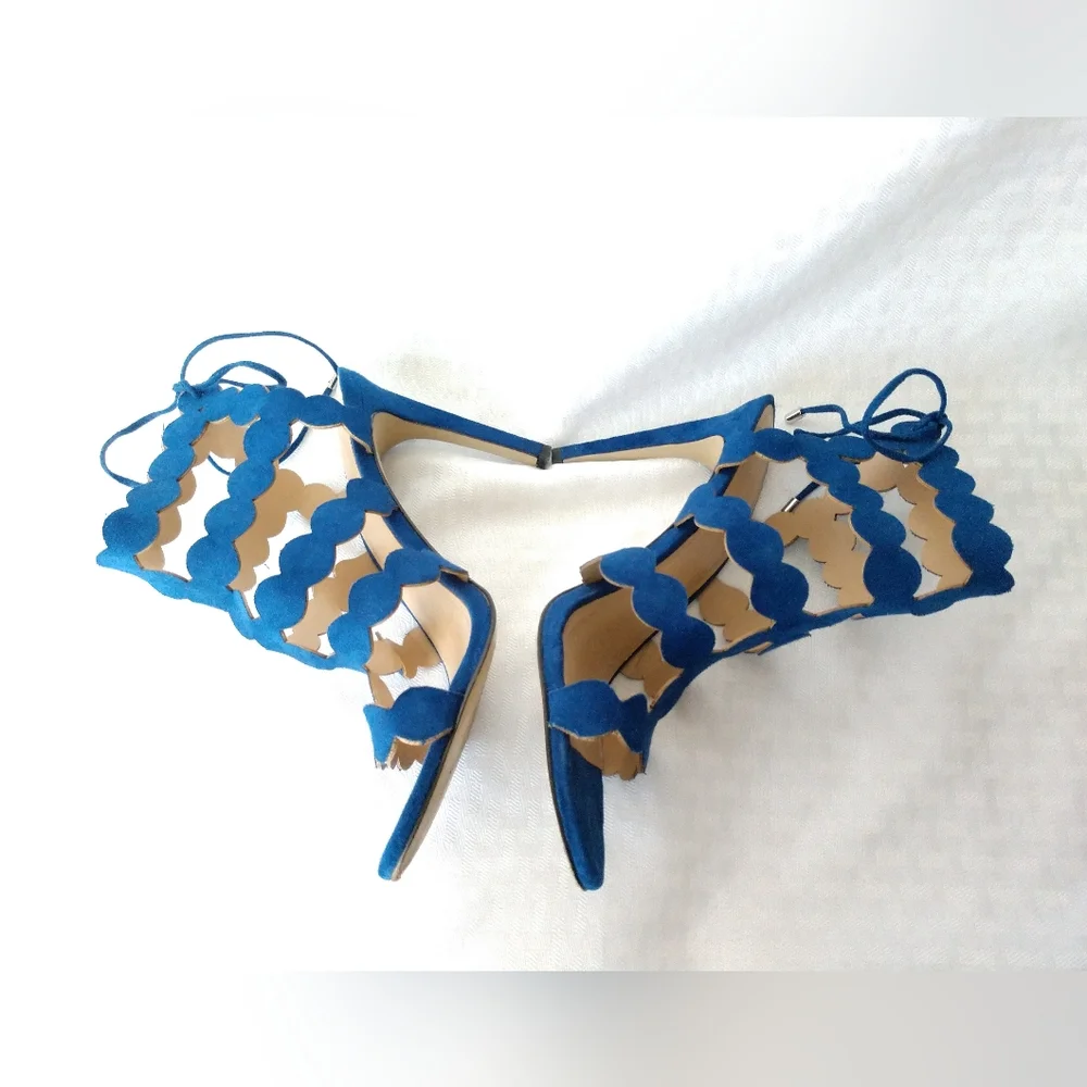 BCBGeneration Heels Shoes CHIKO Blue Suede Strappy Gladiator Size 7.5 M - Picture 7 of 10